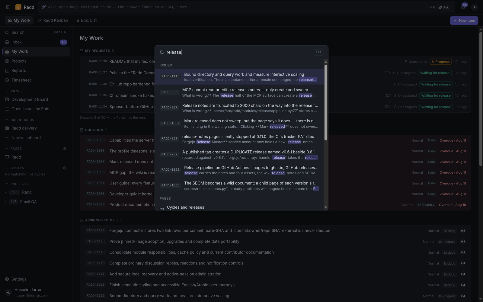 Command palette in Radd